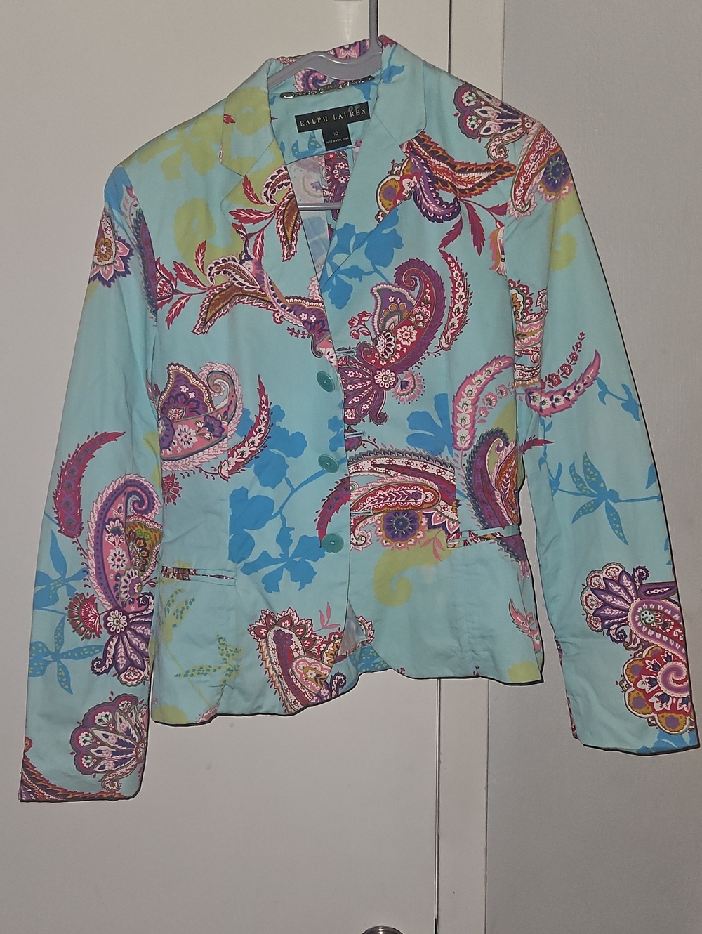 Ralph Lauren Light Blue Paisley Single-Breasted Blazer